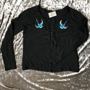 Rockabilly cardigan embroidered swallows